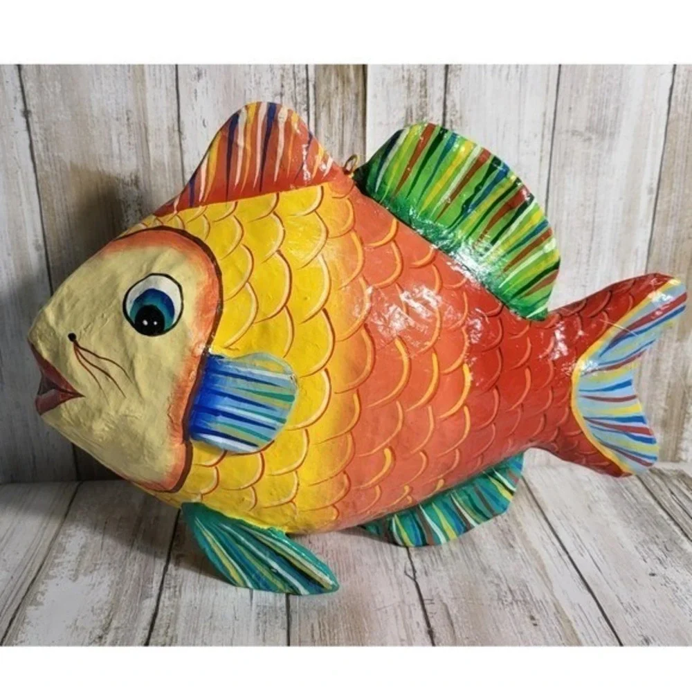 Whimsical Colorful Fish Decor Art Hanging‎ Tropical Decor made of papier-mâché